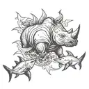 rhino and shark surrounded tattoo design idea