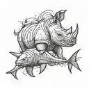 rhino and shark surrounded tattoo design idea