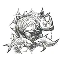 rhino and shark surrounded tattoo design idea