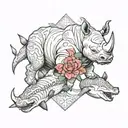 rhino and shark surrounded tattoo design idea