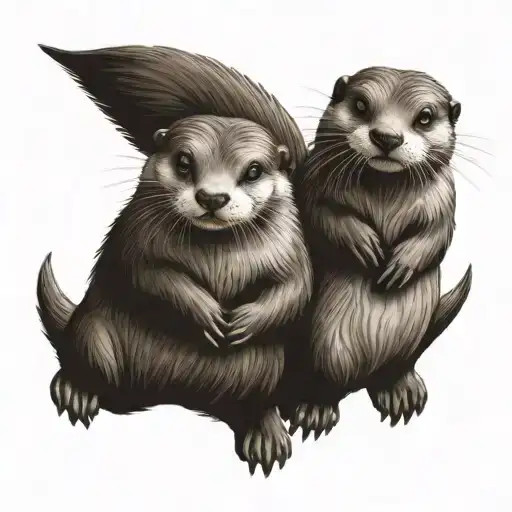 otters holding hands tattoo design idea