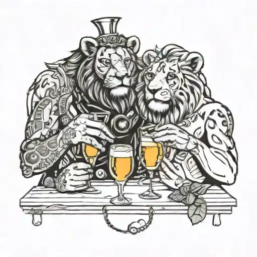 Leo party drinks friends toasting drinks tattoo design idea