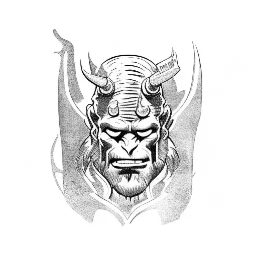 hellboy with barong mask tattoo design idea