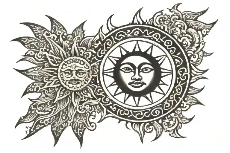 sun setting Philippine sun shining full moon made entirely of black tattoo design idea