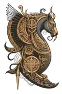 arm tattoo design combining elements of ancient Egyptian symbols tattoo design idea