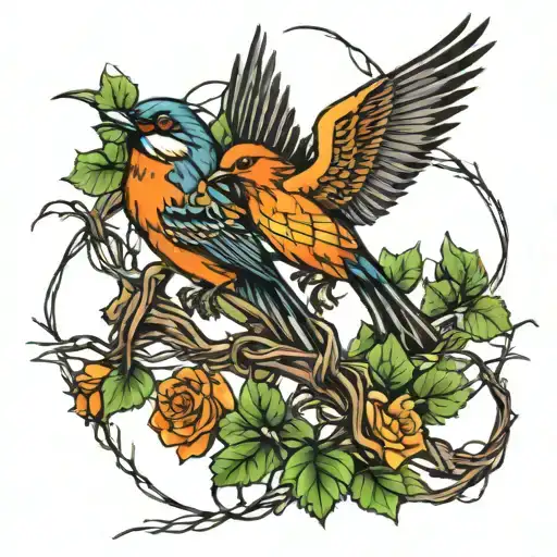 barbed wire birds vines tattoo design idea