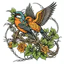 barbed wire birds vines tattoo design idea