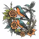 barbed wire birds vines tattoo design idea