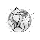 Fox with flames in the moon tattoo design idea