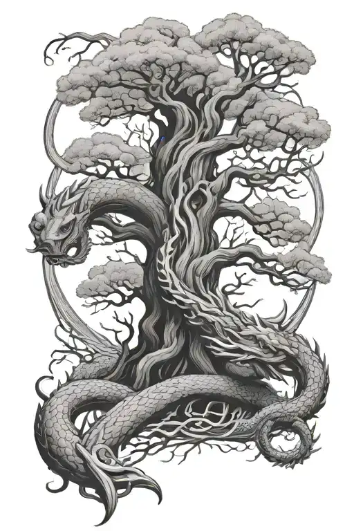 yggdrasil and jormungandr tattoo design idea