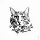 cat With Roses and bold lines tattoo design idea