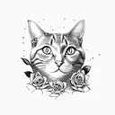 cat With Roses and bold lines tattoo design idea