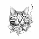 cat With Roses and bold lines tattoo design idea