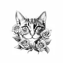 cat With Roses and bold lines tattoo design idea