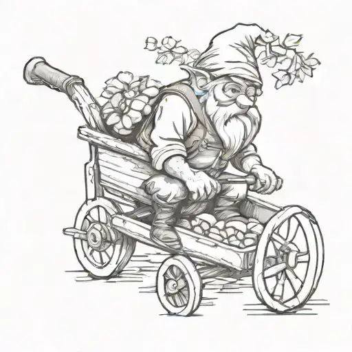 gnome pushing wheelbarrow tattoo design idea