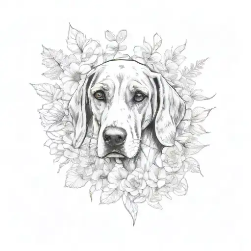 coonhound with flowers tattoo design idea