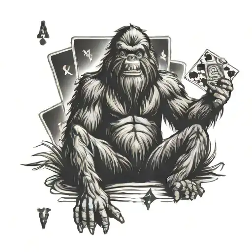  sasquatch  sitting play cards tattoo design idea