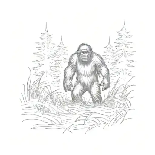 bigfoot peeking thru the grass tattoo design idea