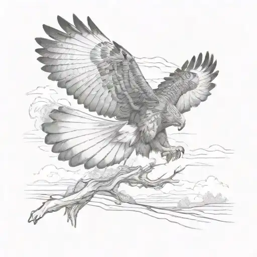 redtail hawk flying down a road winding tattoo design idea