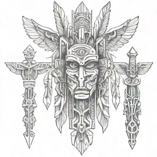 totem poles crossed tattoo design idea