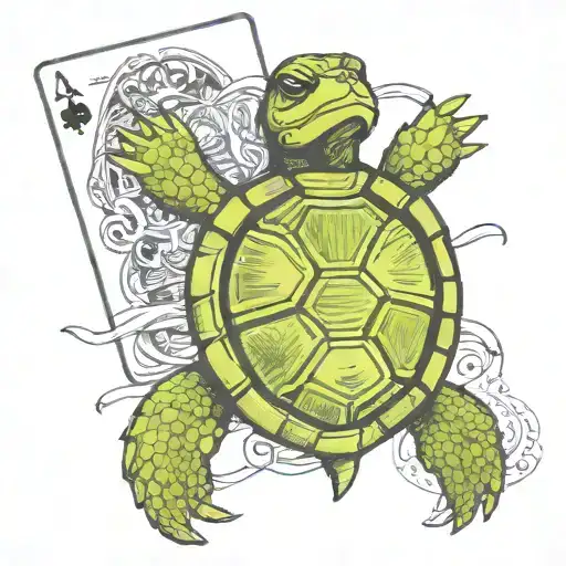 turtle play cards being shuffled tattoo design idea