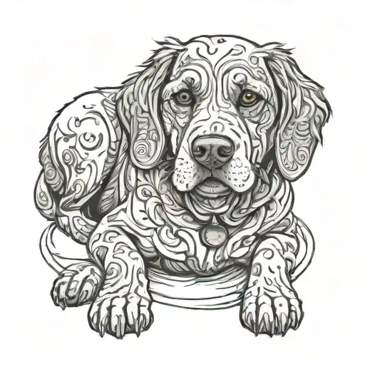 A black-grey tattoo of a loyal dog sitting  tattoo design idea