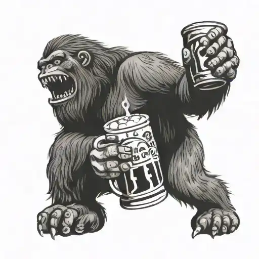  sasquatch holding  a beer tattoo design idea