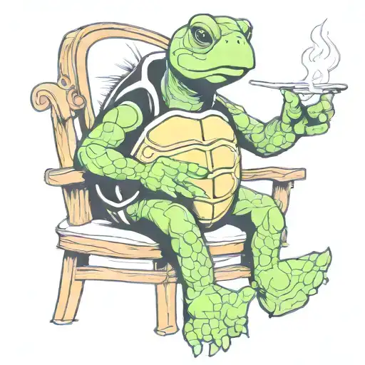 turtle smokin  sitting in a chair tattoo design idea