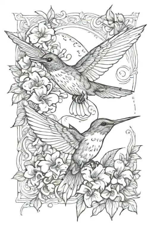 plane and colibri tattoo design idea