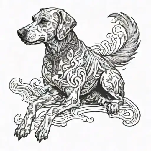 A black-grey tattoo of a loyal dog sitting  tattoo design idea