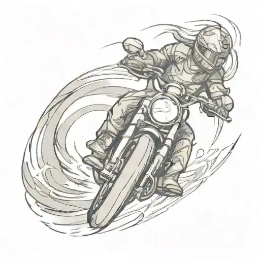 A black-grey tattoo of a motorcycle speeding down a winding road with the wind in its wake tattoo design idea