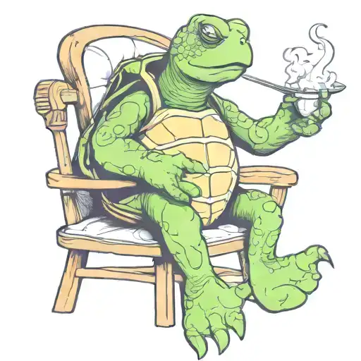 turtle smokin  sitting in a chair tattoo design idea
