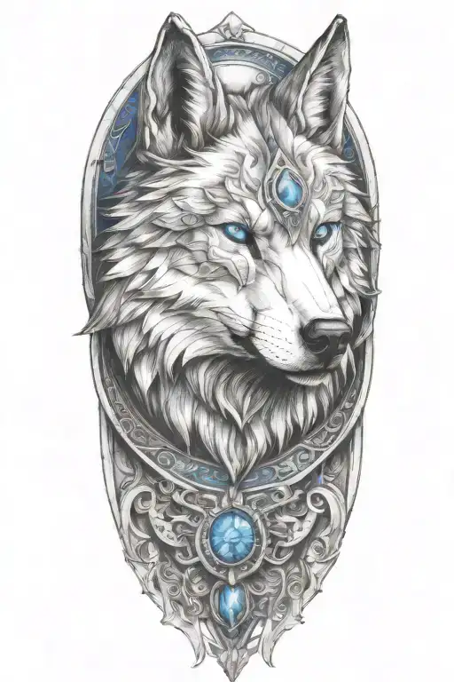 wolf with blue eyes on armor tattoo design featuring armor of god tattoo design idea