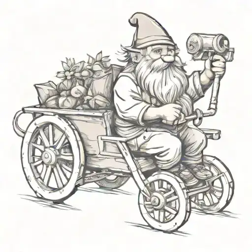 gnome pushing wheelbarle tattoo design idea