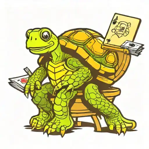turtle sitting on a stool plaing cards tattoo design idea