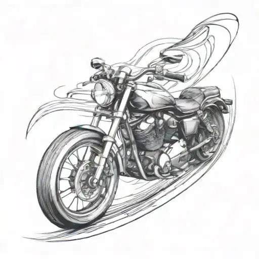 A black-grey tattoo of a motorcycle speeding down a winding road with the wind in its wake tattoo design idea