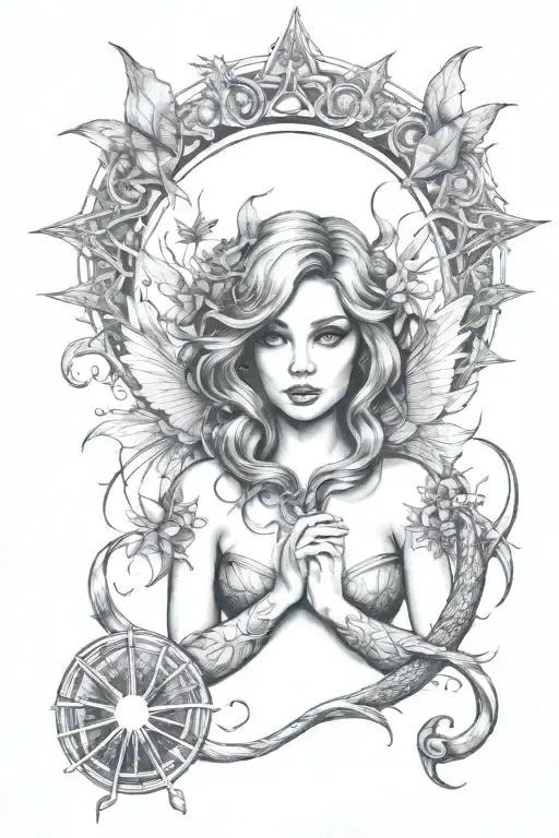 Fairy Mermaid symmetrical tattoo design idea