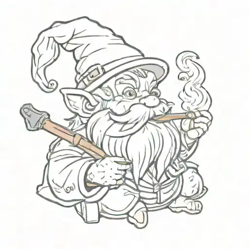 gnome smoking a pipe tattoo design idea