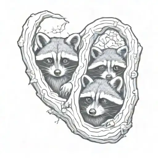 racoons looking out of a hole tree inside tattoo design idea