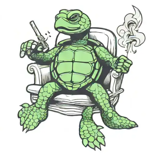 turtle smokin  sitting in a chair tattoo design idea