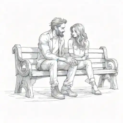 man and woman sitting together on a bench tattoo design idea