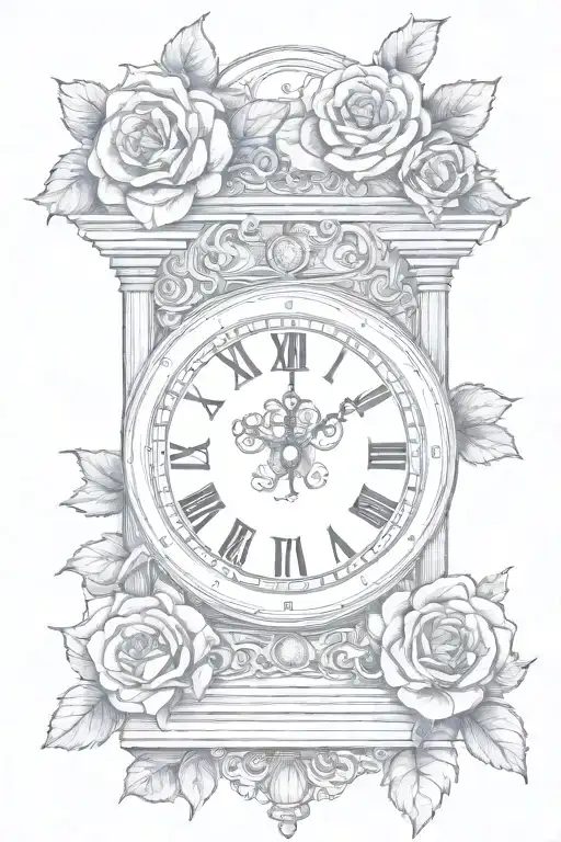 roman numeral clock with rose  intertwined tattoo design idea