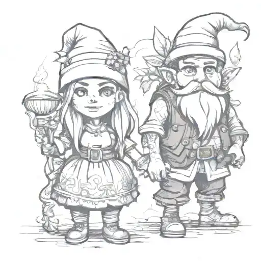 gnome woman and a man tattoo design idea