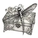 A jewelry box with a dragonfly design on top tattoo design idea