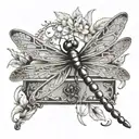 A jewelry box with a dragonfly design on top tattoo design idea