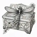 A jewelry box with a dragonfly design on top tattoo design idea