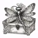 A jewelry box with a dragonfly design on top tattoo design idea