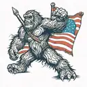  sasquatch holding an american flag tattoo design idea