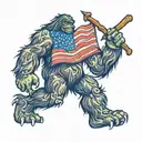  sasquatch holding an american flag tattoo design idea