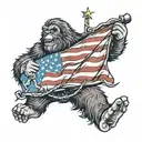  sasquatch holding an american flag tattoo design idea